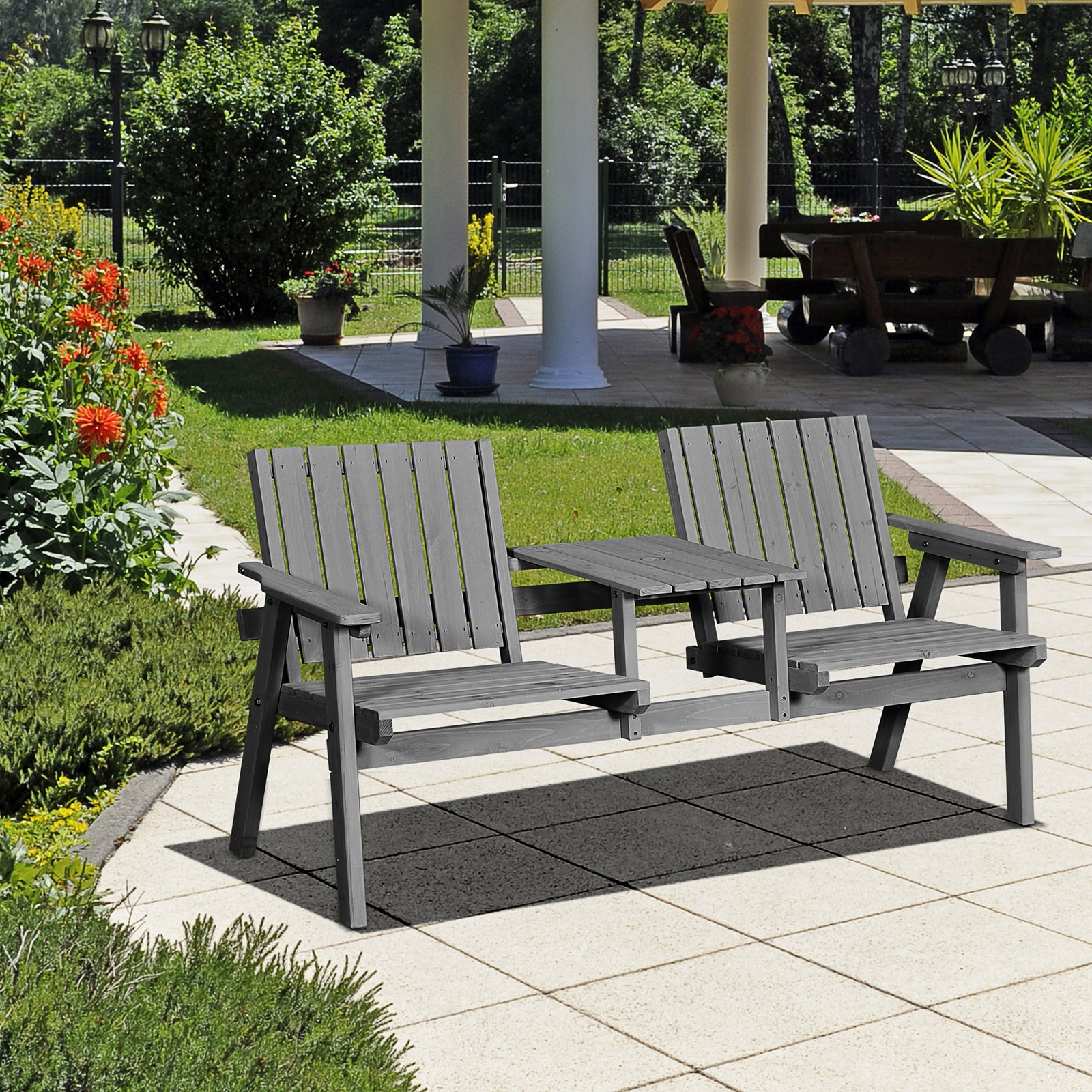 2-seater Wooden Garden Bench W/ Armrest
