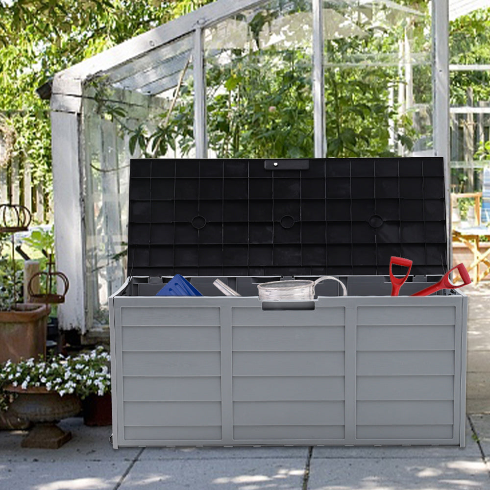 290l Waterproof Large Plastic Garden Storage Box With Wheels | Black