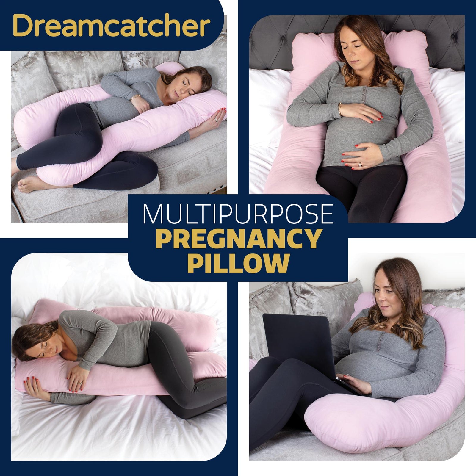 U Shaped Pregnancy Pillow, Maternity Cushion Machine Washable & Removable Velvet Cover | U Shape | Pink