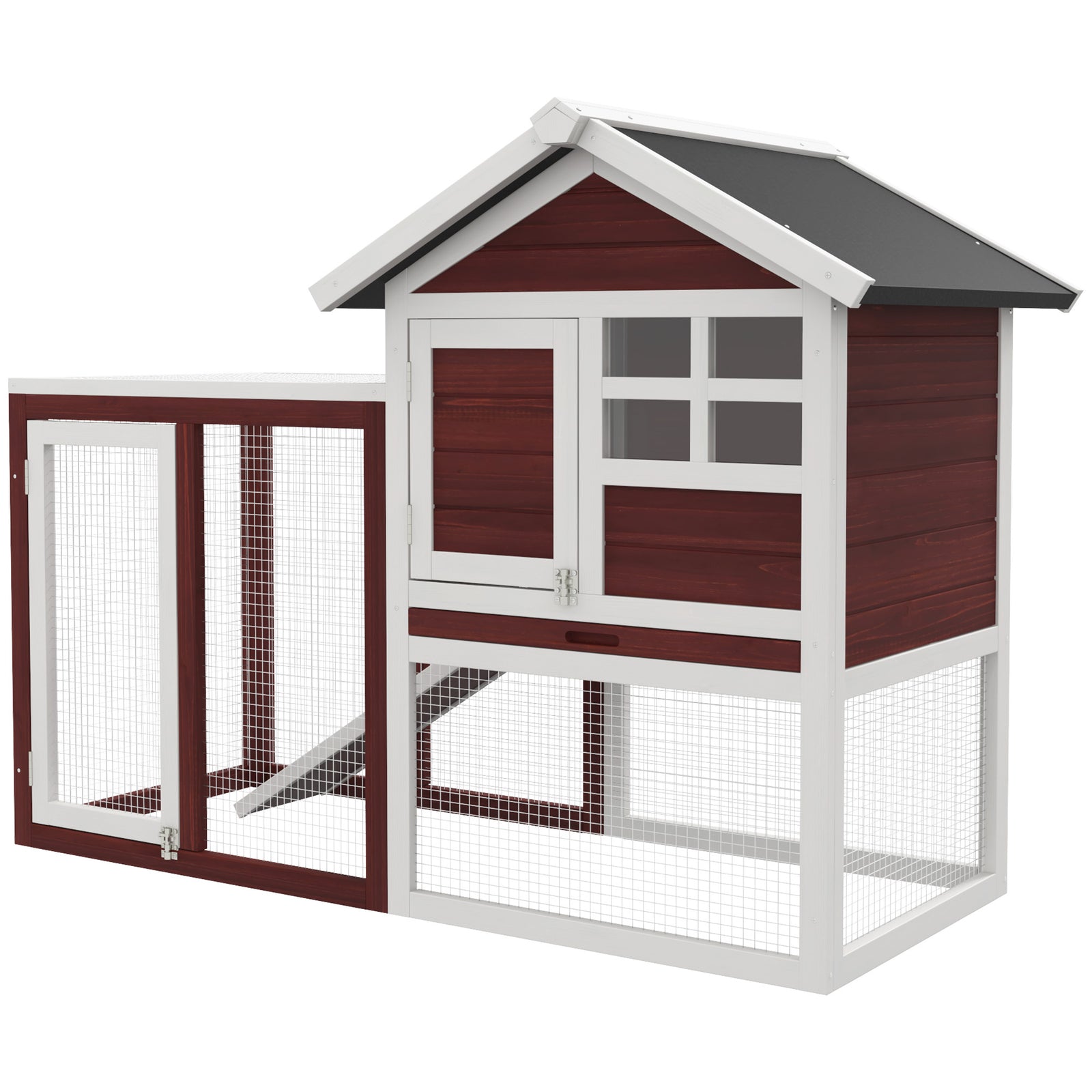 122cm Wooden Rabbit Hutch Bunny Cage Pet House With Tray Ladder Run | Brown