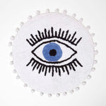 Eye See You Natural Cotton Bath Mat With Pom Pom Edges