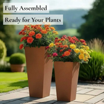 Zinc Galvanised Tall Flared Tapered Square Planter | 40cm x 40cm x 90cm | Copper