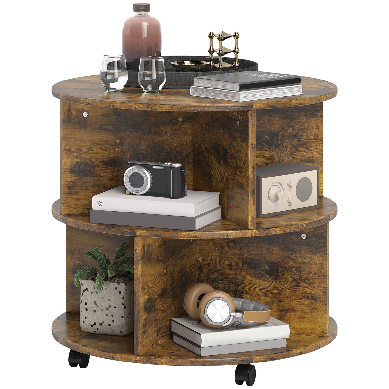 2 Tier Round Coffee Table With Shelves | Brown