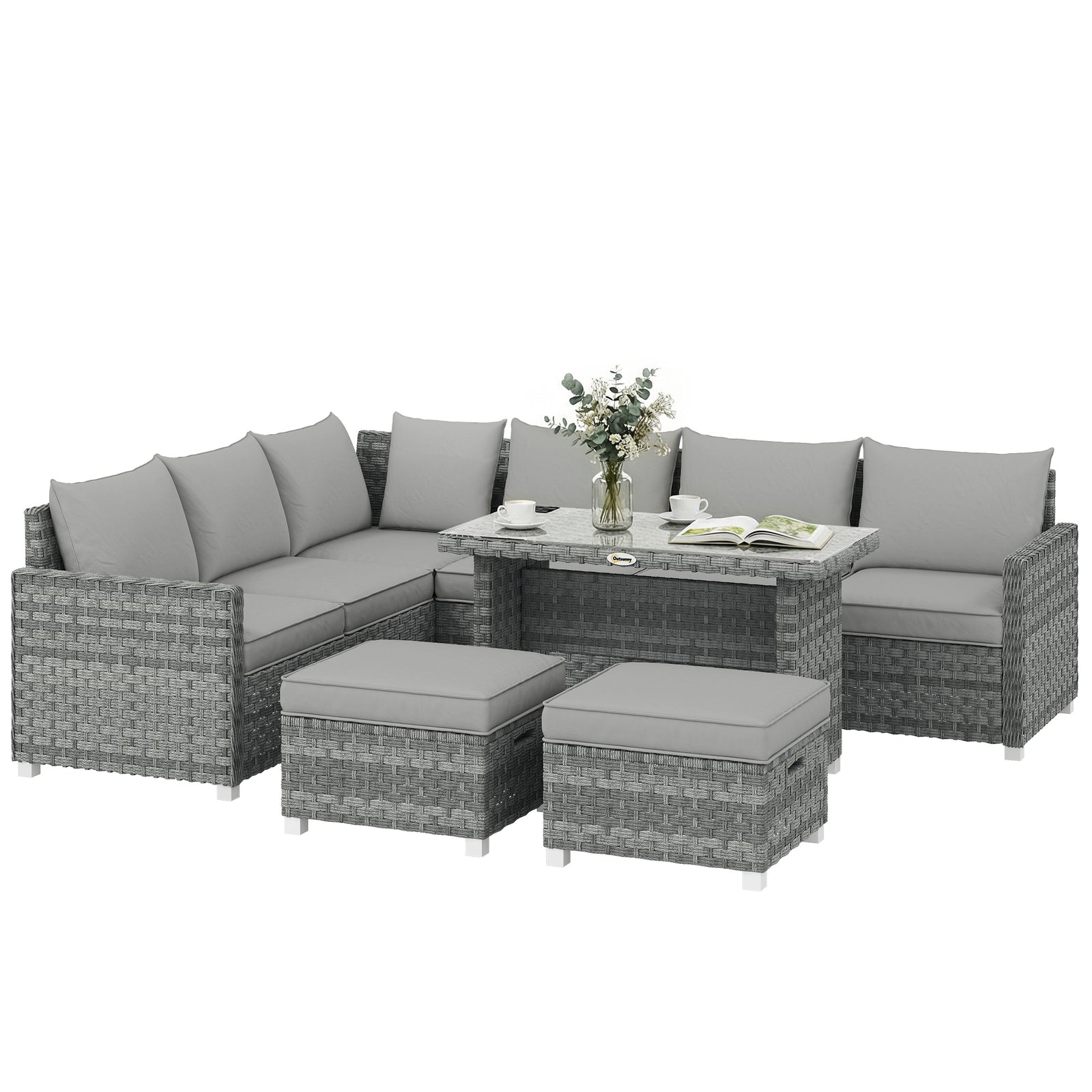 6 Piece Rattan Garden Furniture Set With Cushions, Grey