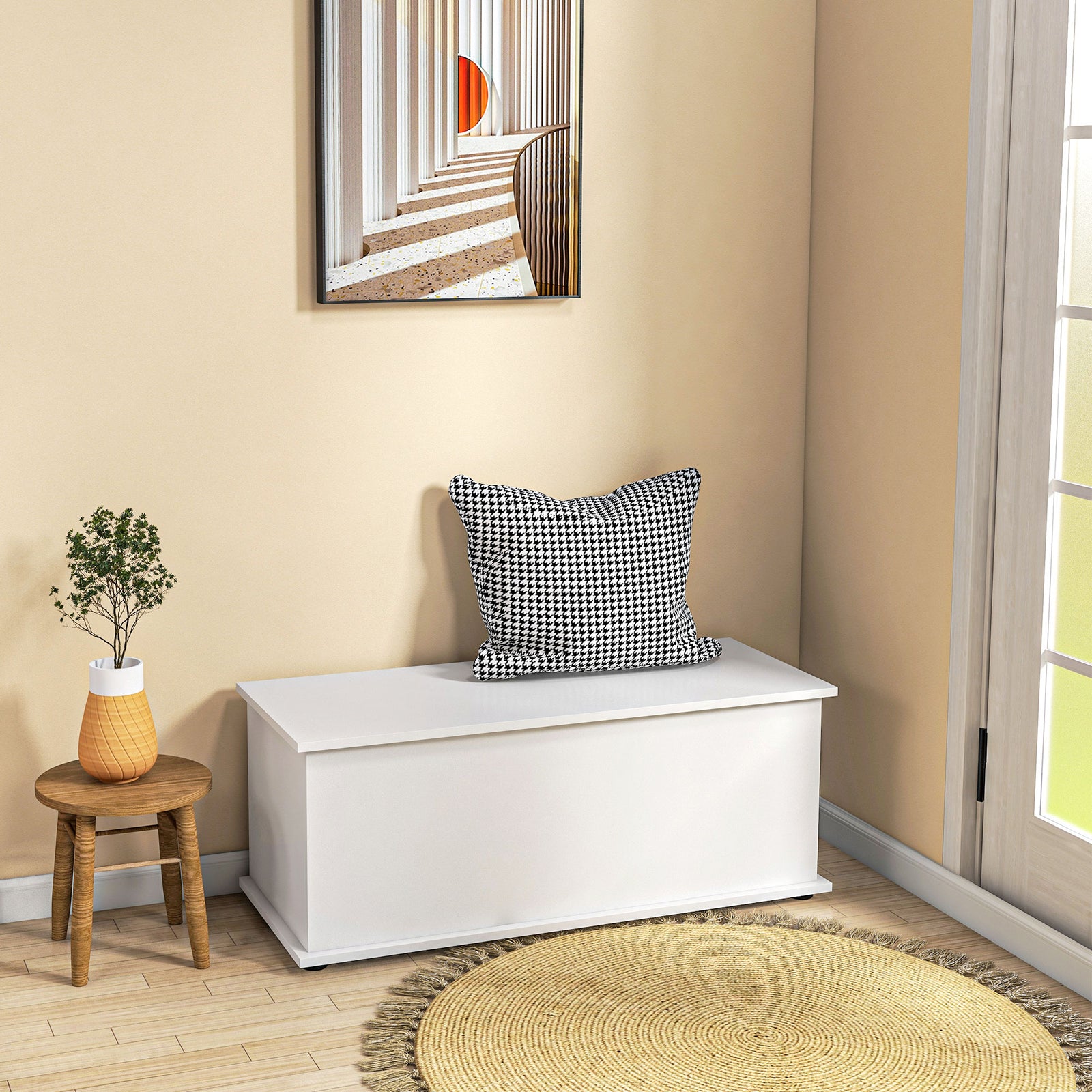 Storage Box Chest With Lid Spacious Collect Chipboard | One Size | White