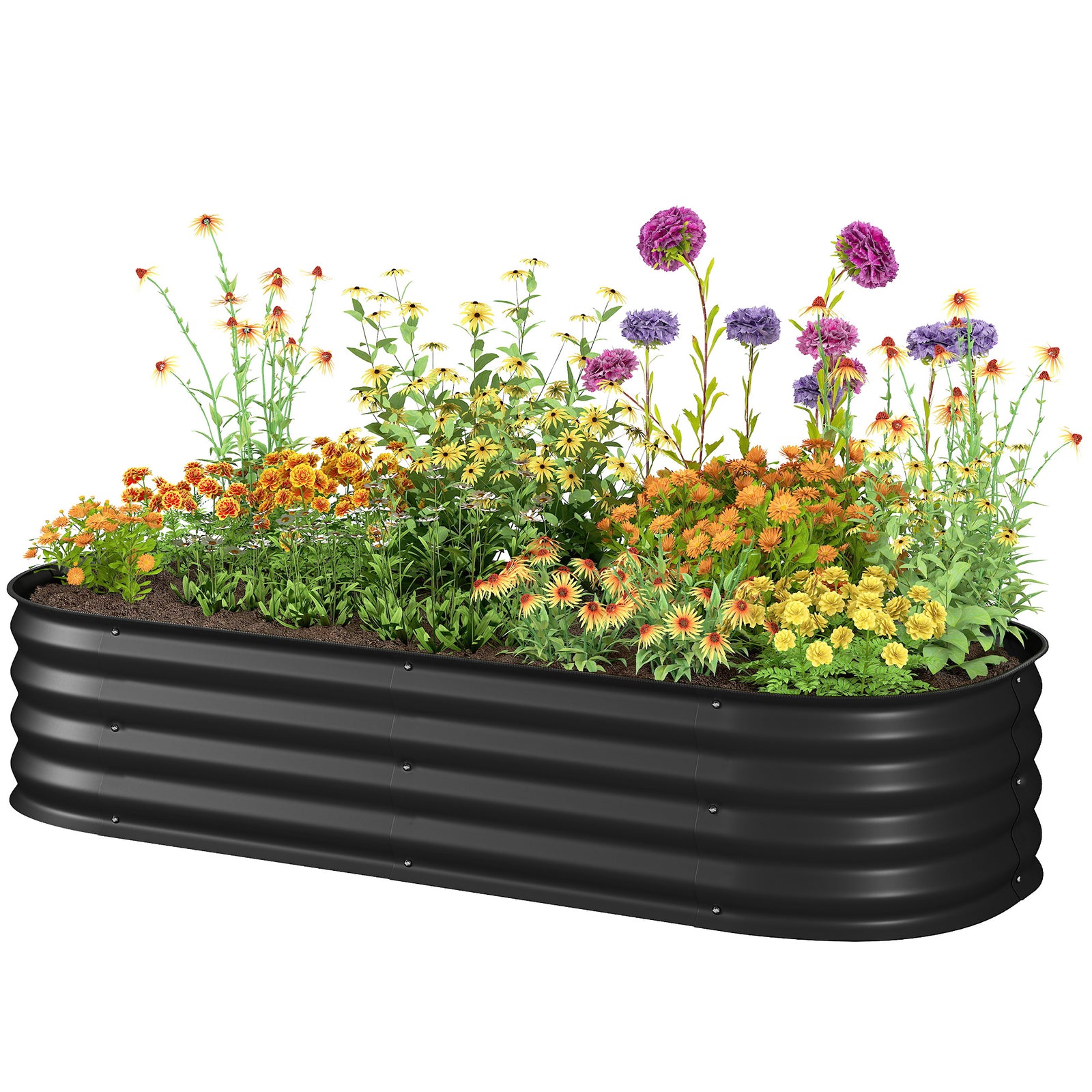 Galvanised Raised Garden Bed Planter Box With Safety Edging | Black