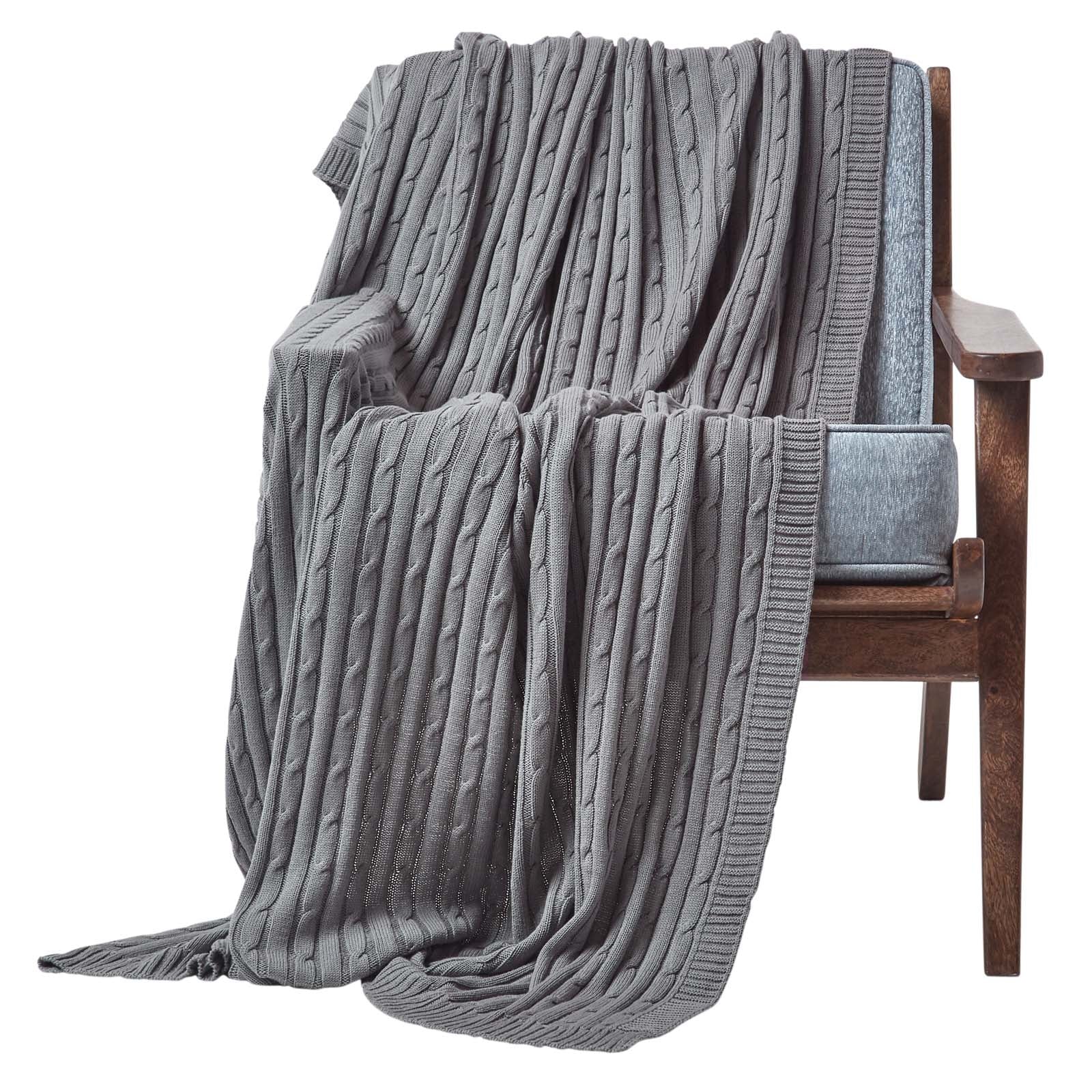 Combed Cotton Cable Knit Throw | 150cm x 200cm | Grey