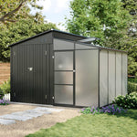 2-in-1 Metal Shed With Greenhouse, Transparent Pc Panels – 10 X 9ft, Zinc Steel & Polycarbonate Construction
