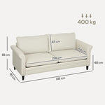 Modern 3 Seater Sofa For Living Room, Fabric Couch Settee | White