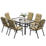 7 Pcs Garden Dining Set, Table W/ Umbrella Hole & Cushion | Beige