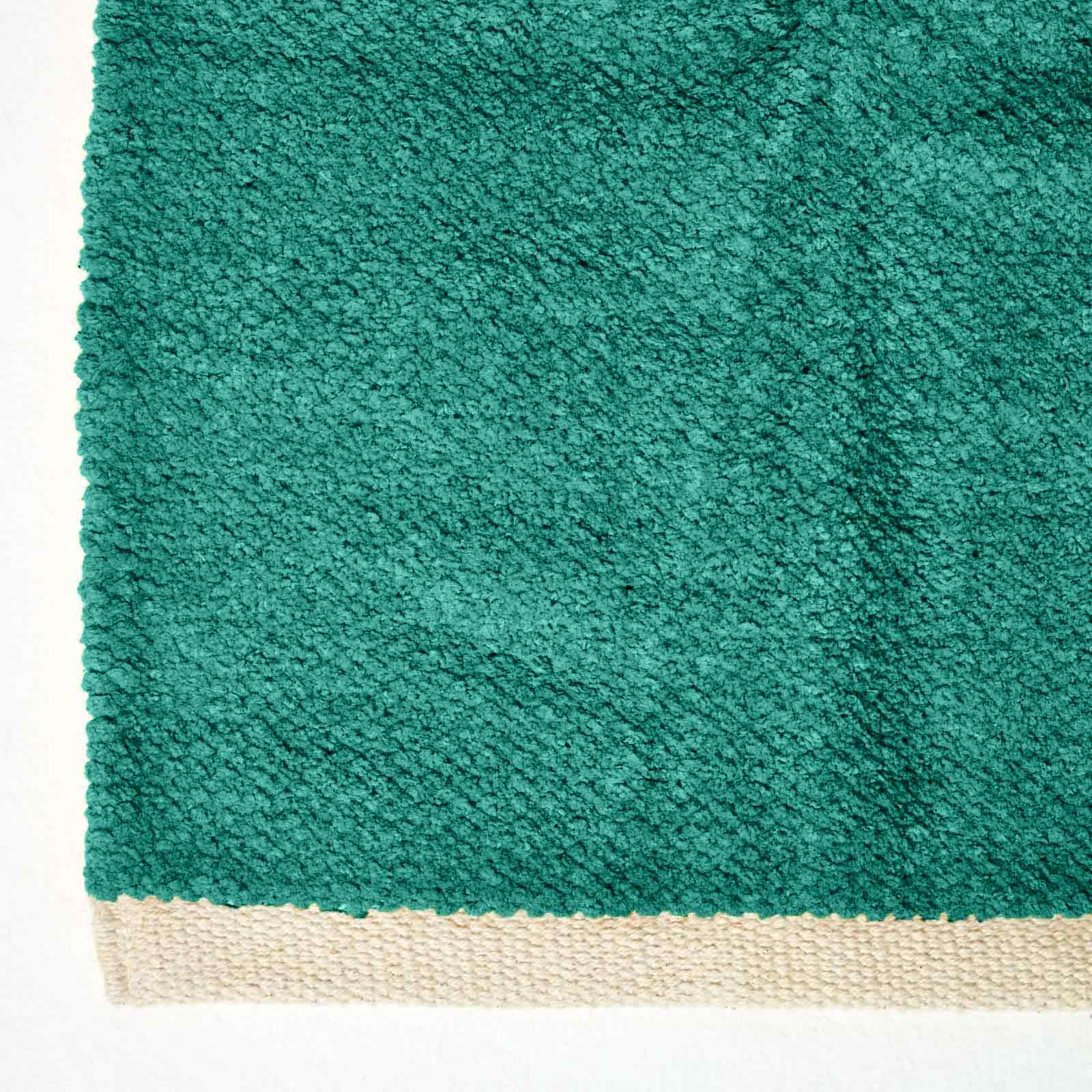 Plain Chenille 100% Cotton  Rug With Natural Trim | 170cm | Teal Green