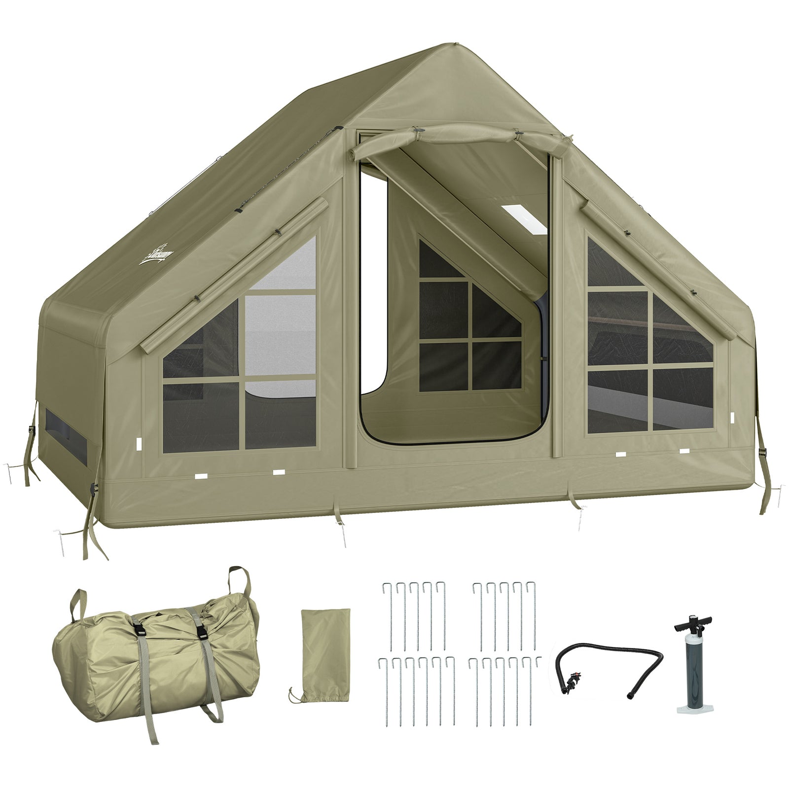 Inflatable Camping Tent With Pump, 2-4 Person Glamping Tent | Green