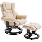 Pu Leather Manual Reclining Armchair Footstool Padded Seat | One Size | Cream