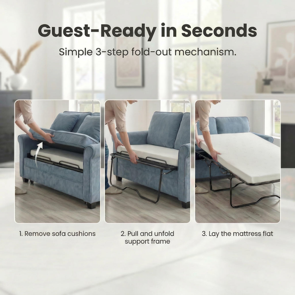 Ramy Corduroy Sofa Bed 2 Seater | Blue