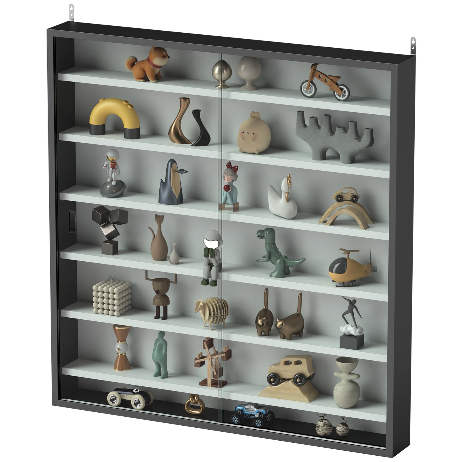 7-tier Wall Display Cabinet W/ Shelves Glass Doors | Gray