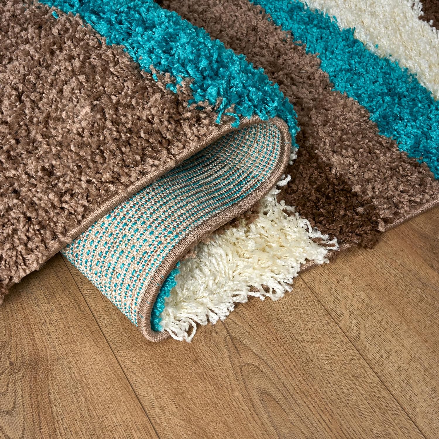 California Wave Geometric Shaggy Rug Deep Pile | 200cm x 290cm | Teal