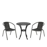 3 Pcs Bistro Set Cast Aluminium Round Patio Dining Table With Pe Rattan Stacking Chairs