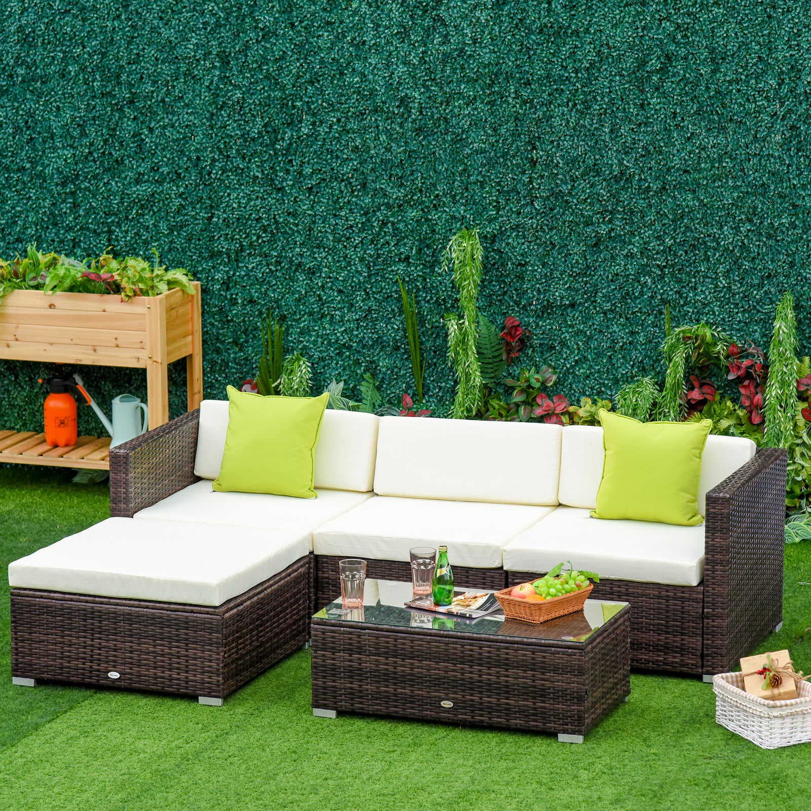 5 Pieces Rattan Sofa Set Wicker Sectional Cushion Patio | Brown
