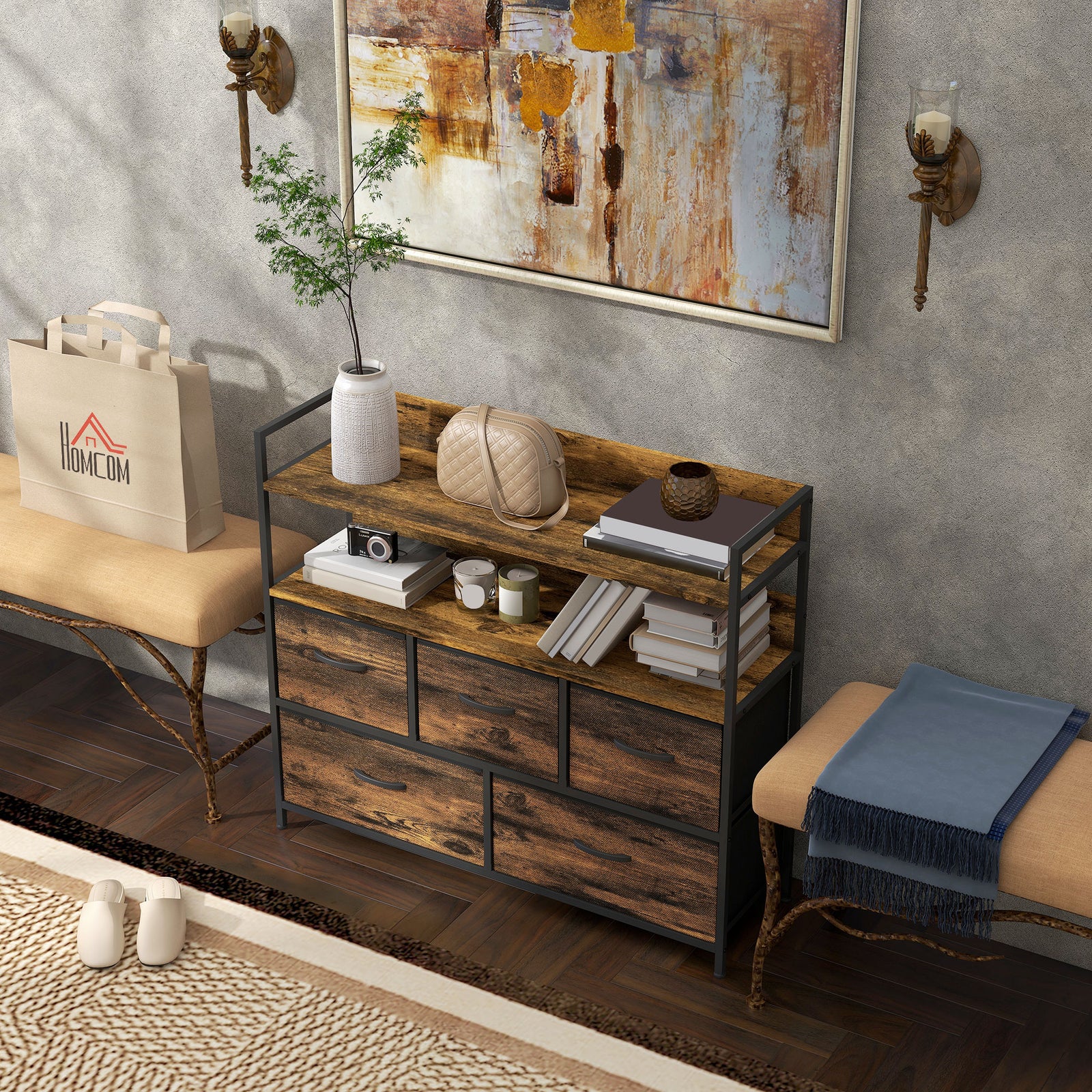 Bedroom Chest Of Drawers 4/5/6/7 Drawer Dresser W/ Shelf | Medium | Brown