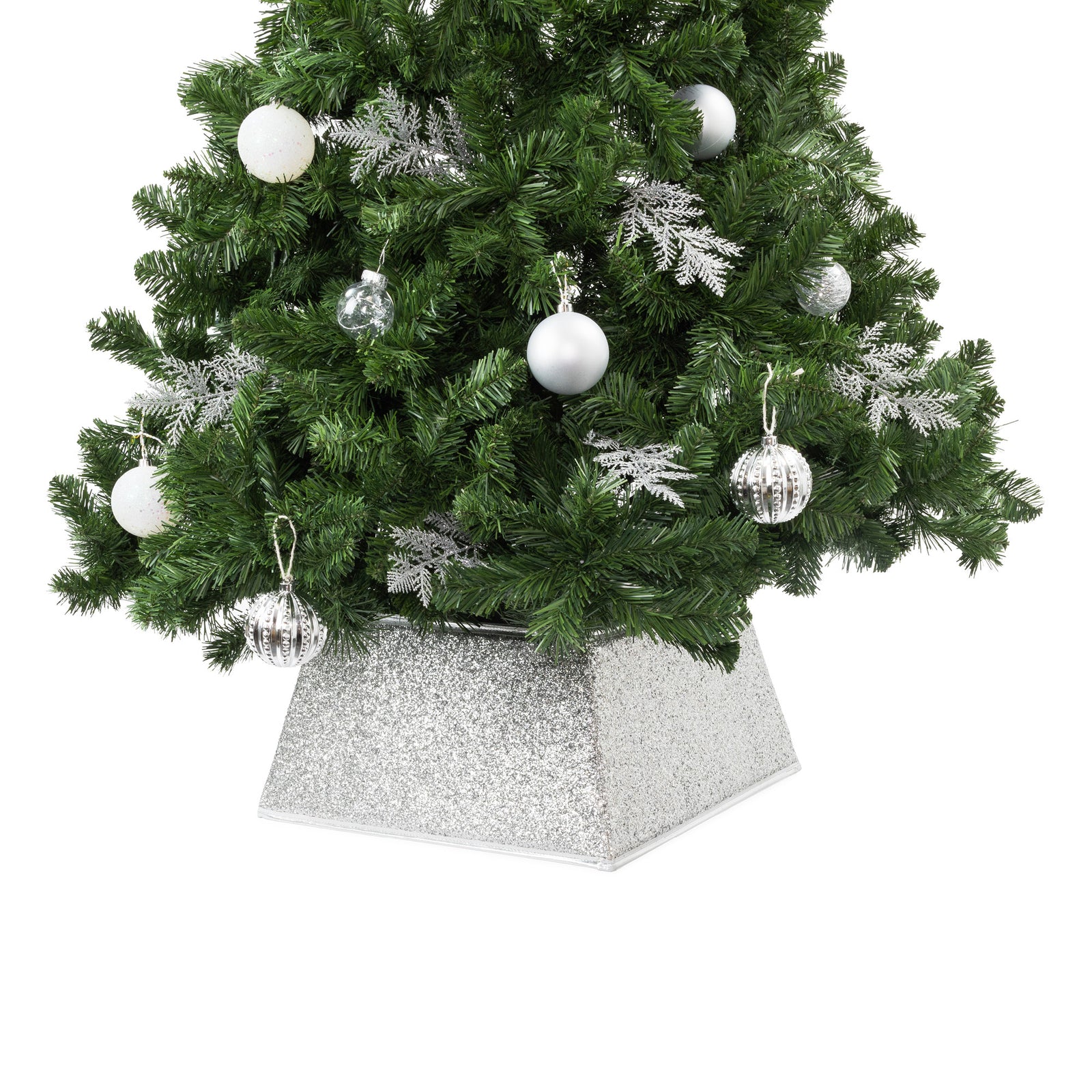 Glitter Christmas Tree Skirt Square 48x48cm | Silver