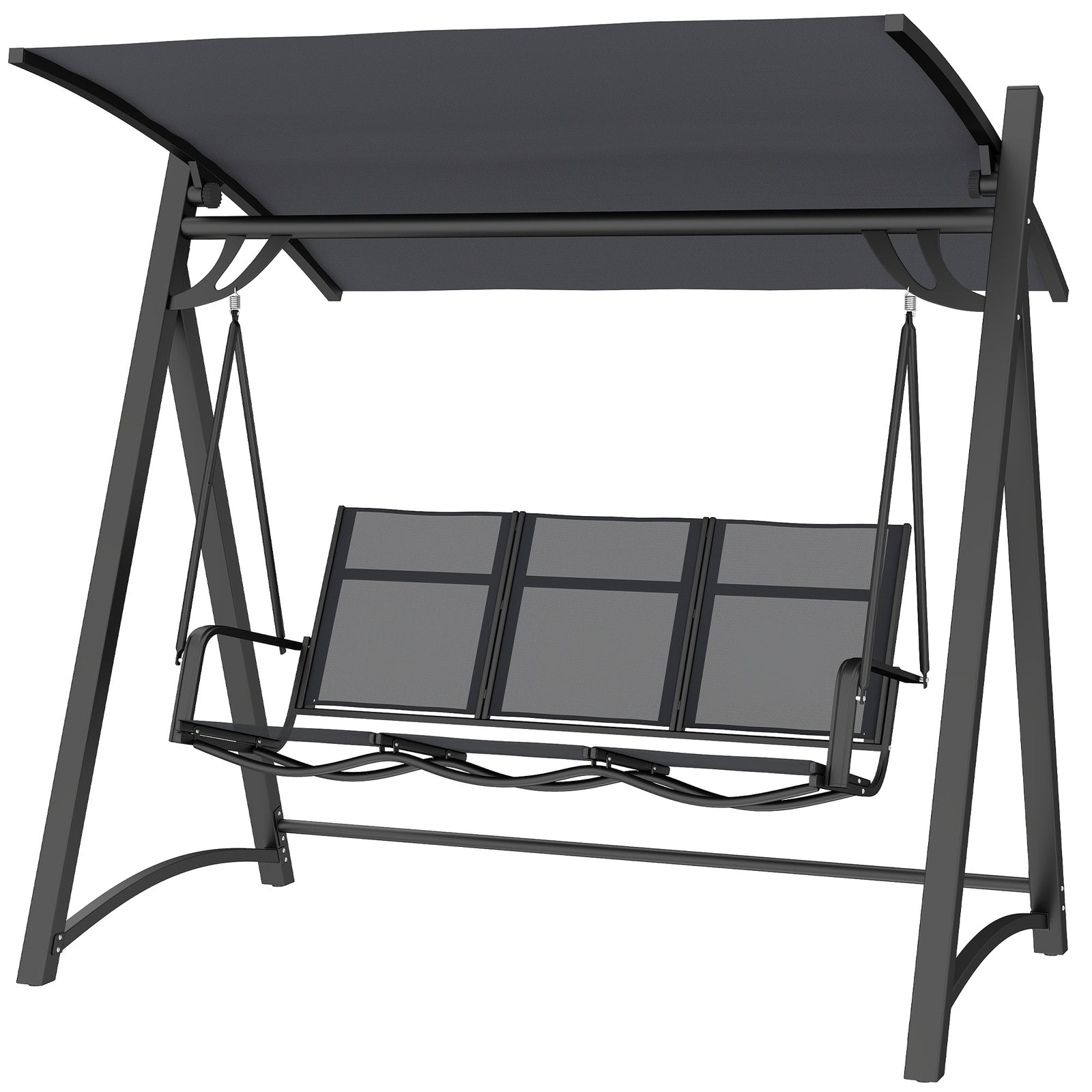 3 Seater Swing Chair, Garden Swing Bench With Adjustable Canopy | Grey