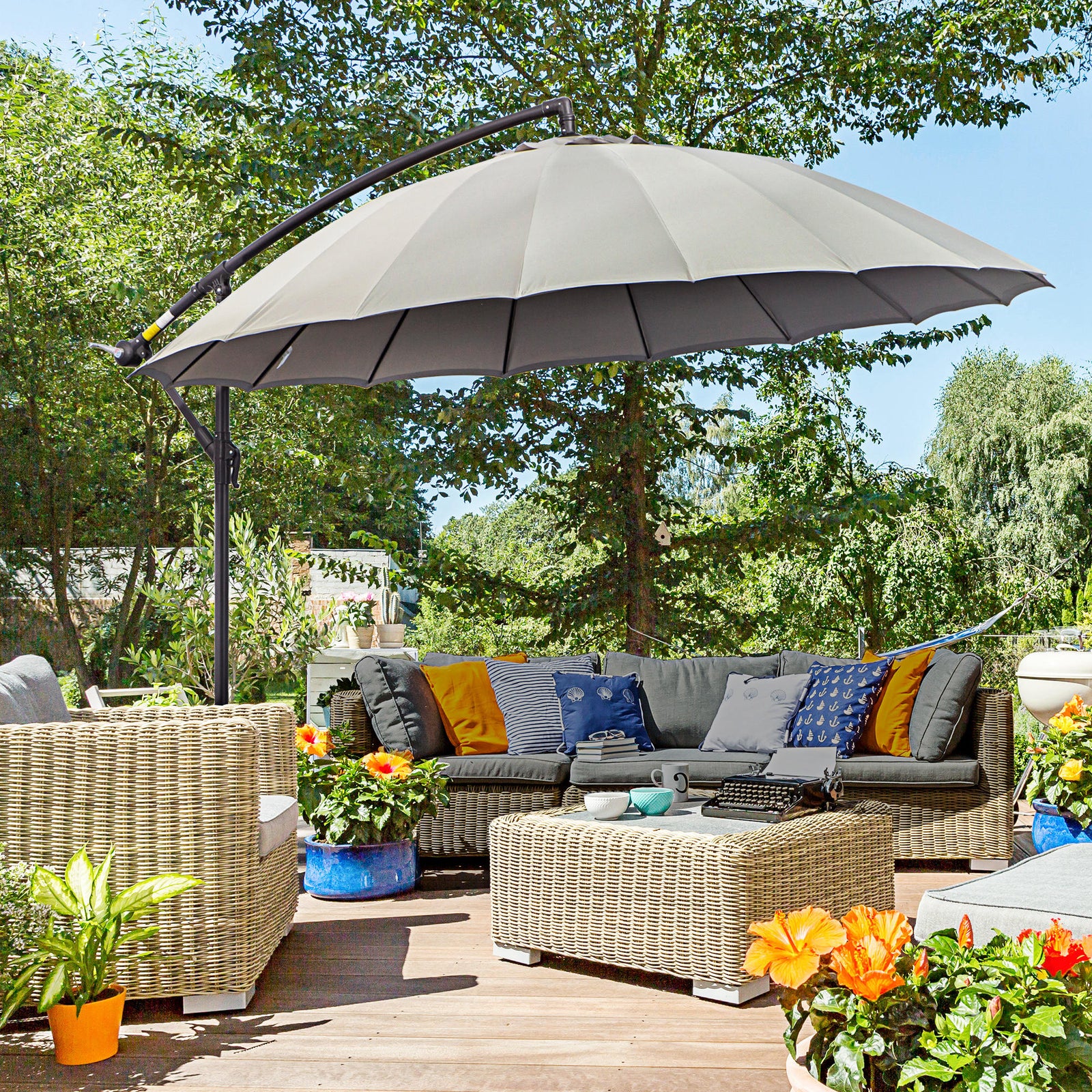 2.7m Cantilever Shanghai Parasol W/ Crank & Cross Base