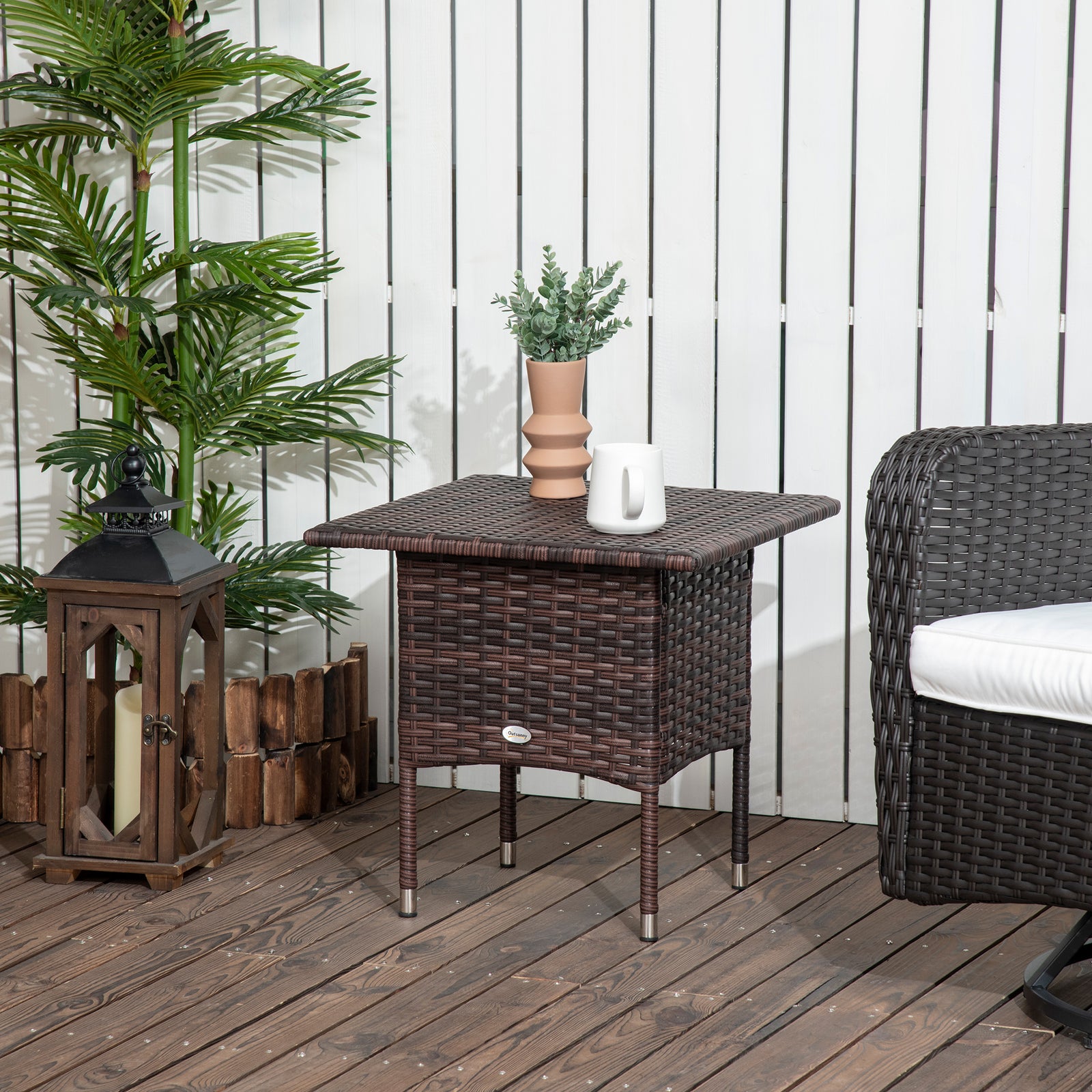 Pe Rattan Coffee Table, Patio Side Table | Brown
