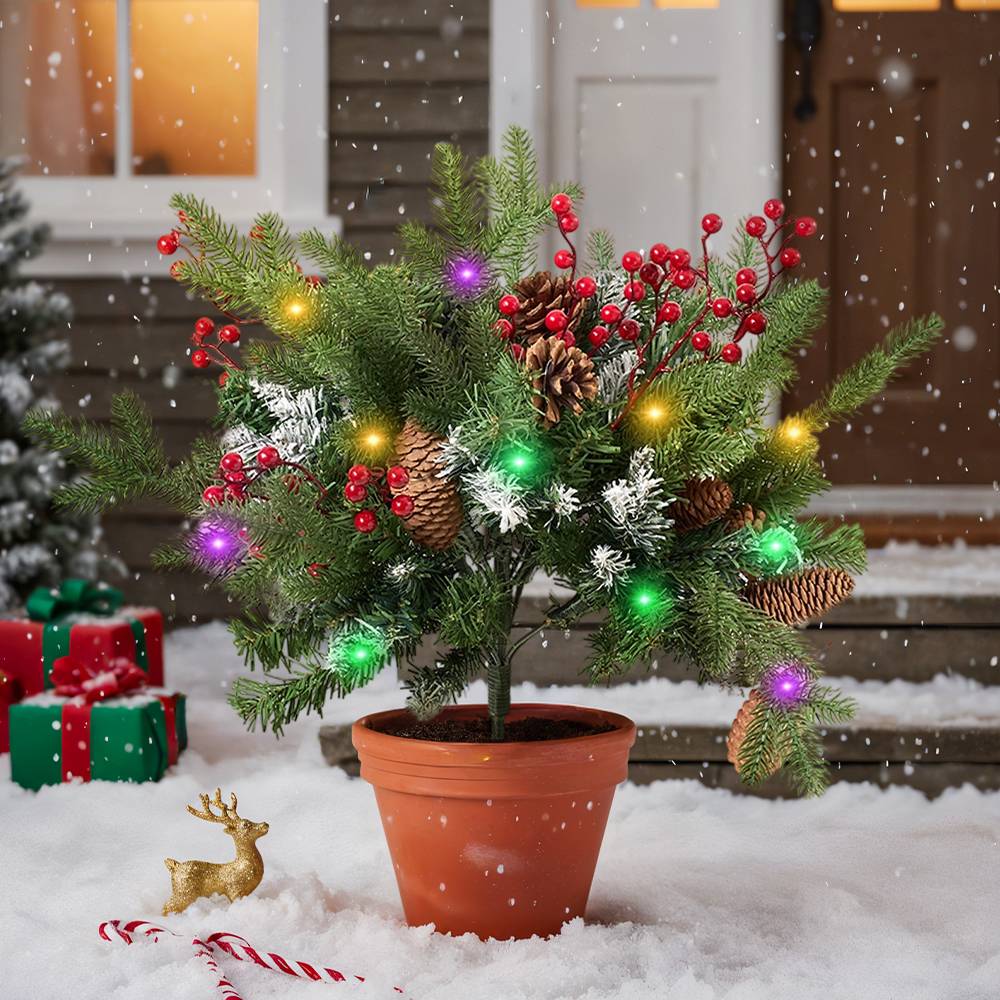Pre-lit Artificial Christmas Tree Urn Filler With Tripod Stake