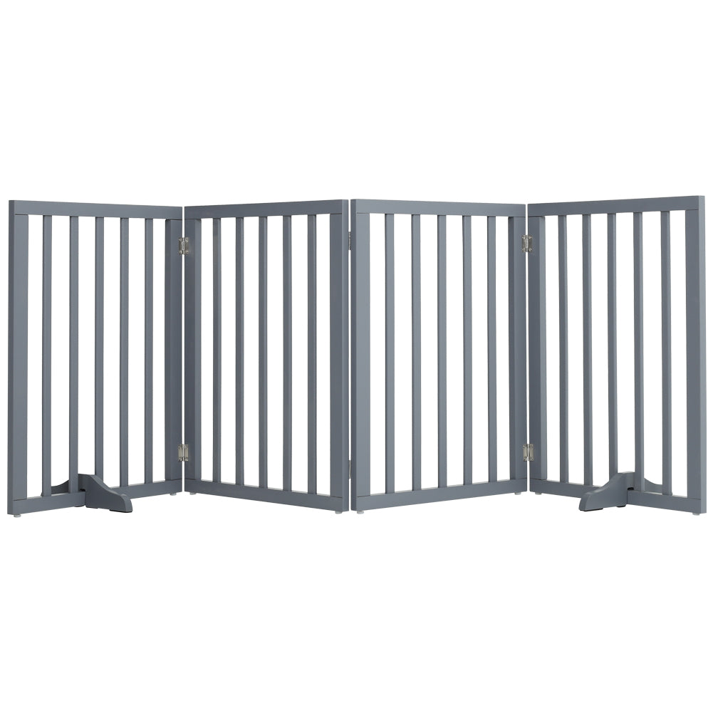 Foldable Freestanding 3/4-panel Pet Gate, Indoor Safety Barrier For Doorways, Halls & Staircases | Large | Grey