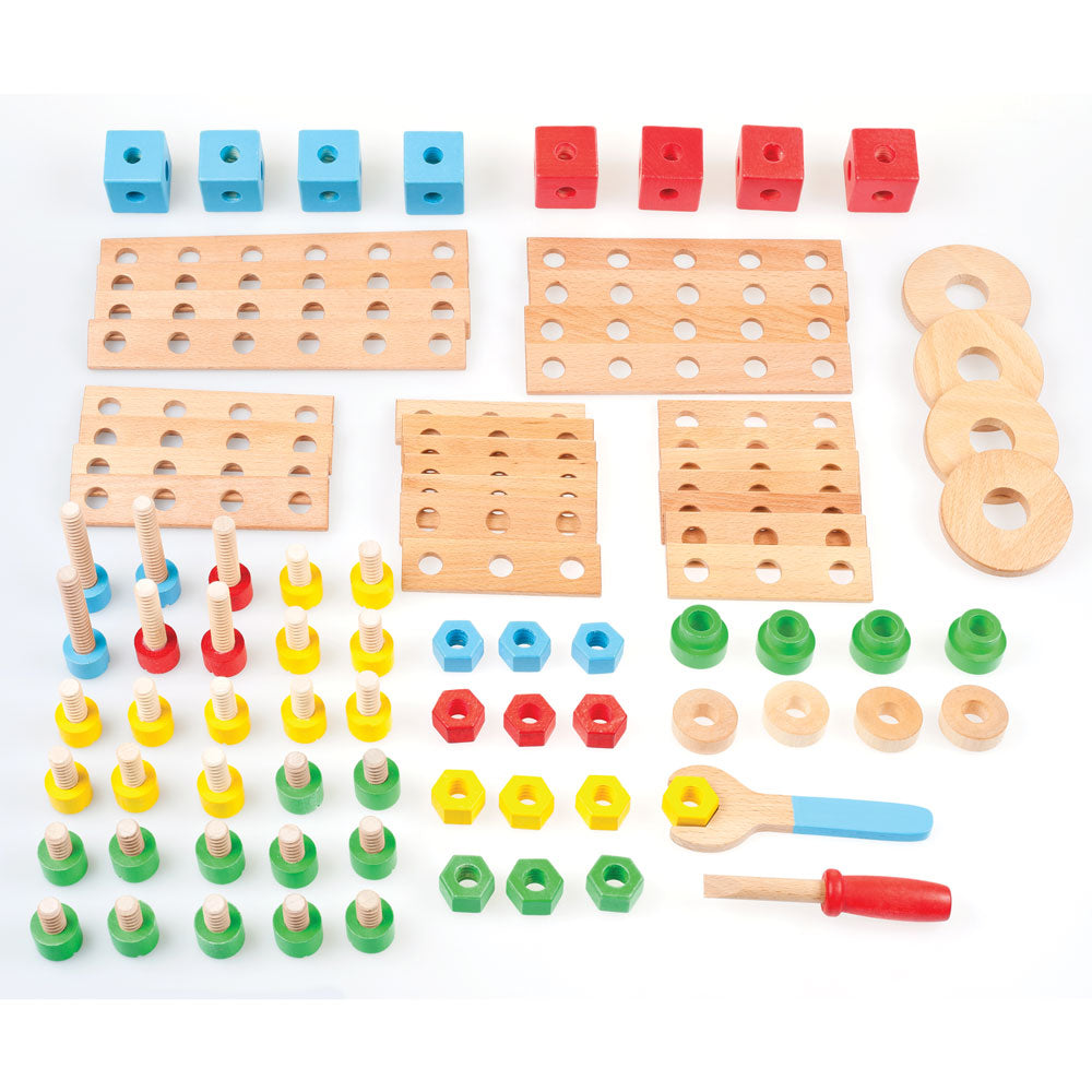 Wooden Construction Set, Includes 91 Play Pieces