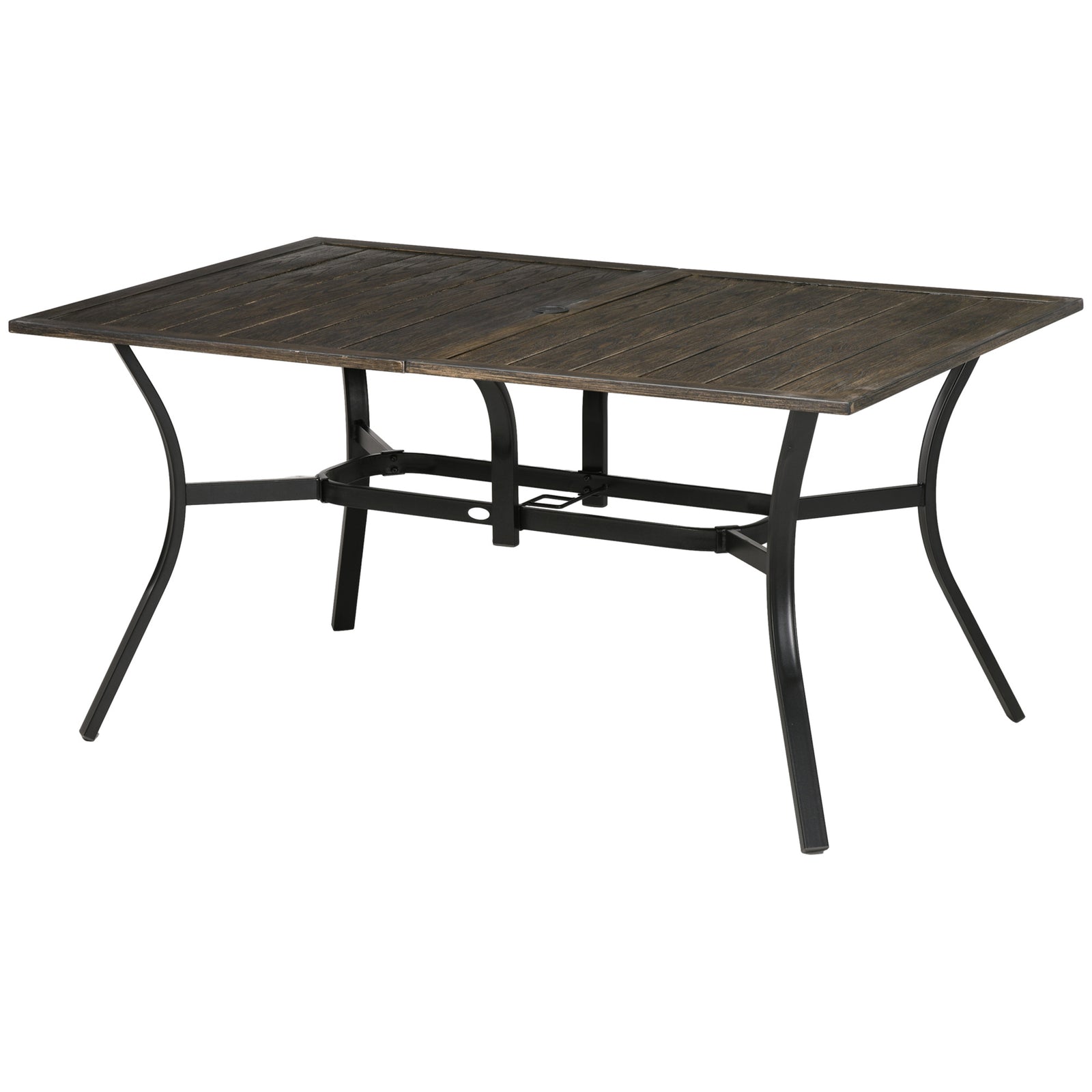 Garden Dining Table, Wood Grain Tabletop, Steel Frame, Brown