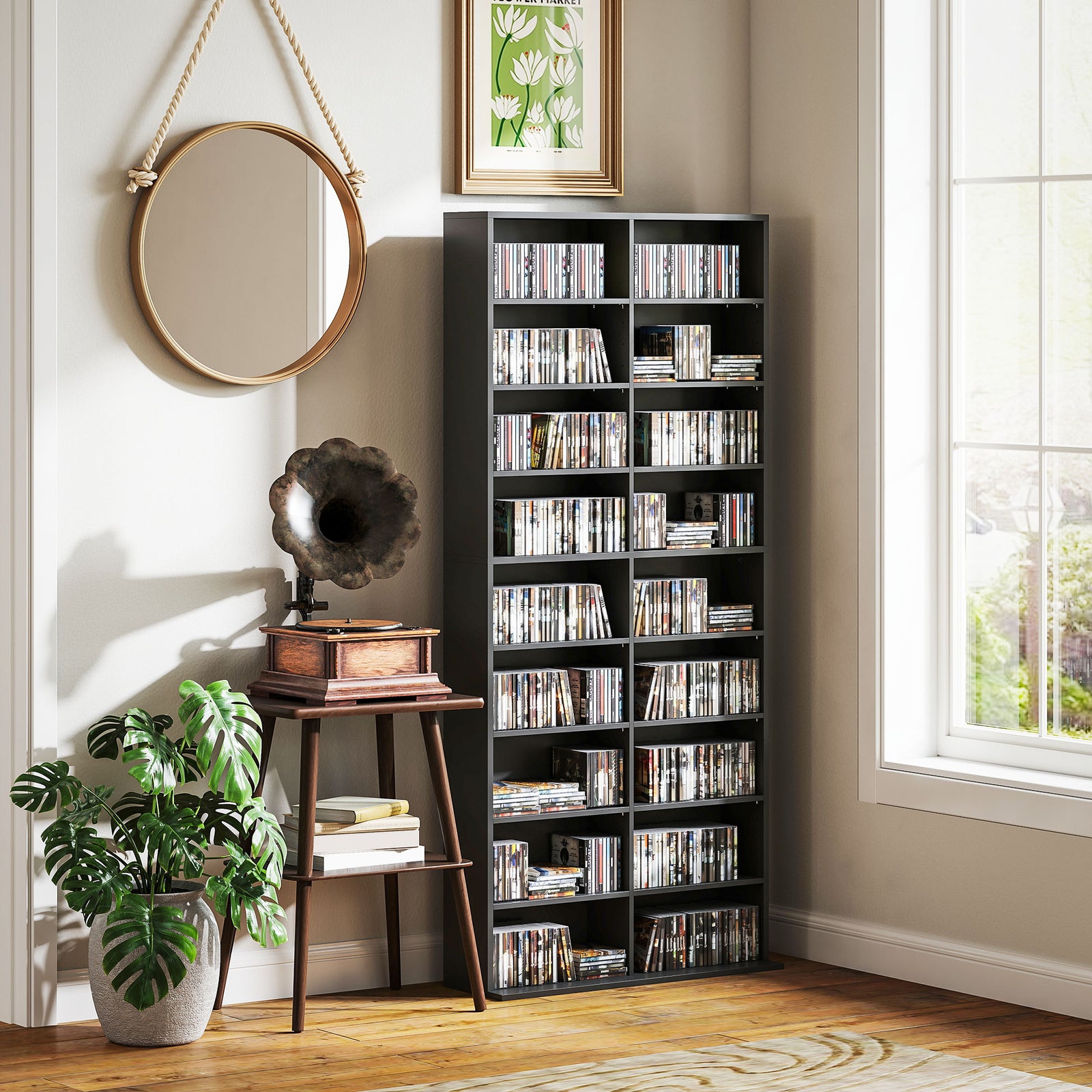 260/640 Cd 120/360 Dvd Storage Tower W/ 9/18 Compartments | Large | Black