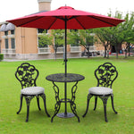 3-Piece Black Cast iron outdoor dining set circular patio balcony table and 2 chairs small weather-resistant furniture | Set of 3 | Black
