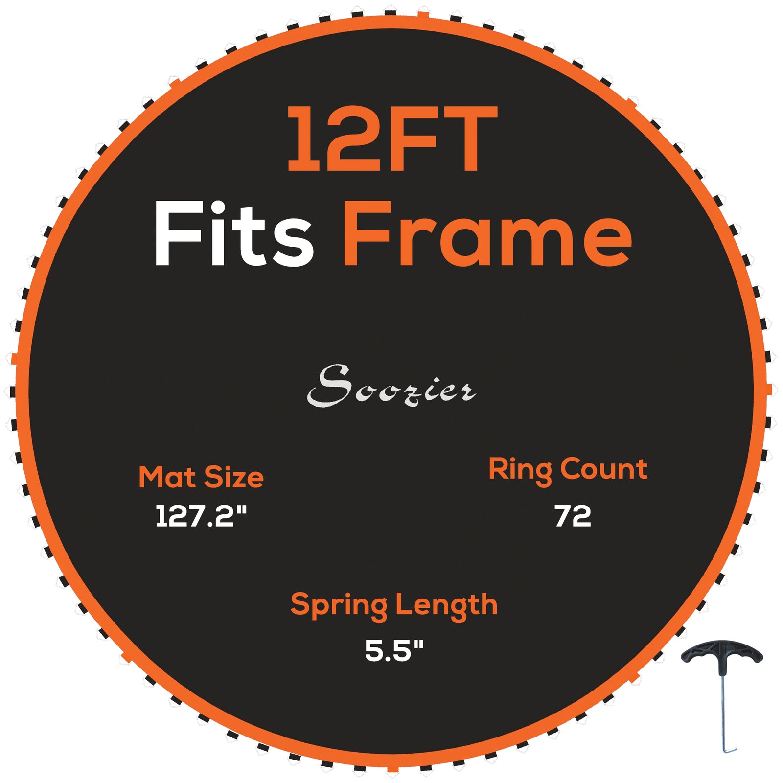 Trampoline Mat W/ 72 V-hooks, For 12ft Trampoline | Orange