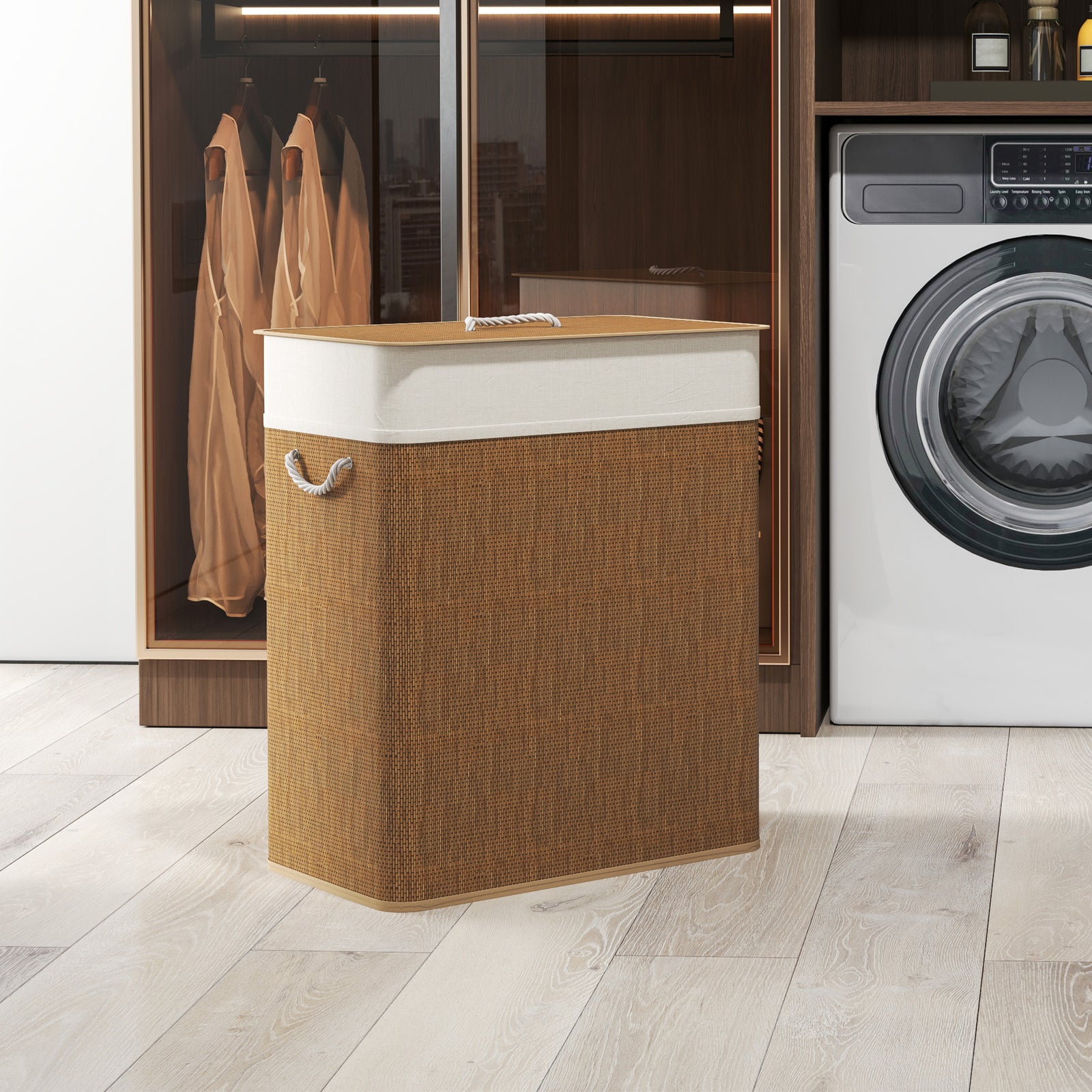 100l Laundry Basket With Lid, Washing Basket For Bathroom | Brown