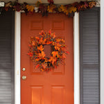 Lighted Maple Leaves Rattan Wreath With Berries Autumn Decor