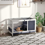Wood Indoor Rabbit Hutch Elevated 2-floor Guineas Pigs Cage W/ Wheels | Gray