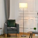 HOMCOM Steel Floor Lamp With Crystal Pendant Steel Base Cream