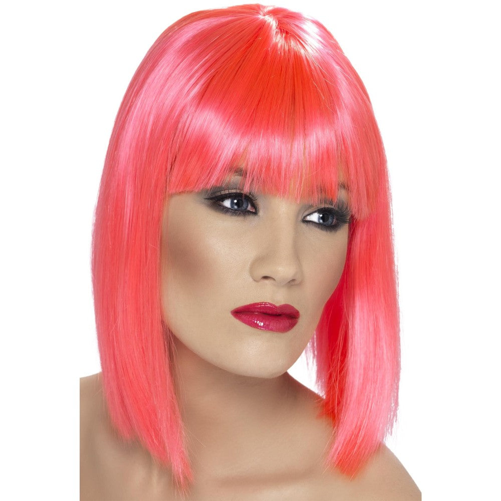 Glam Short Blunt Wig With Fringe | Neon Pink