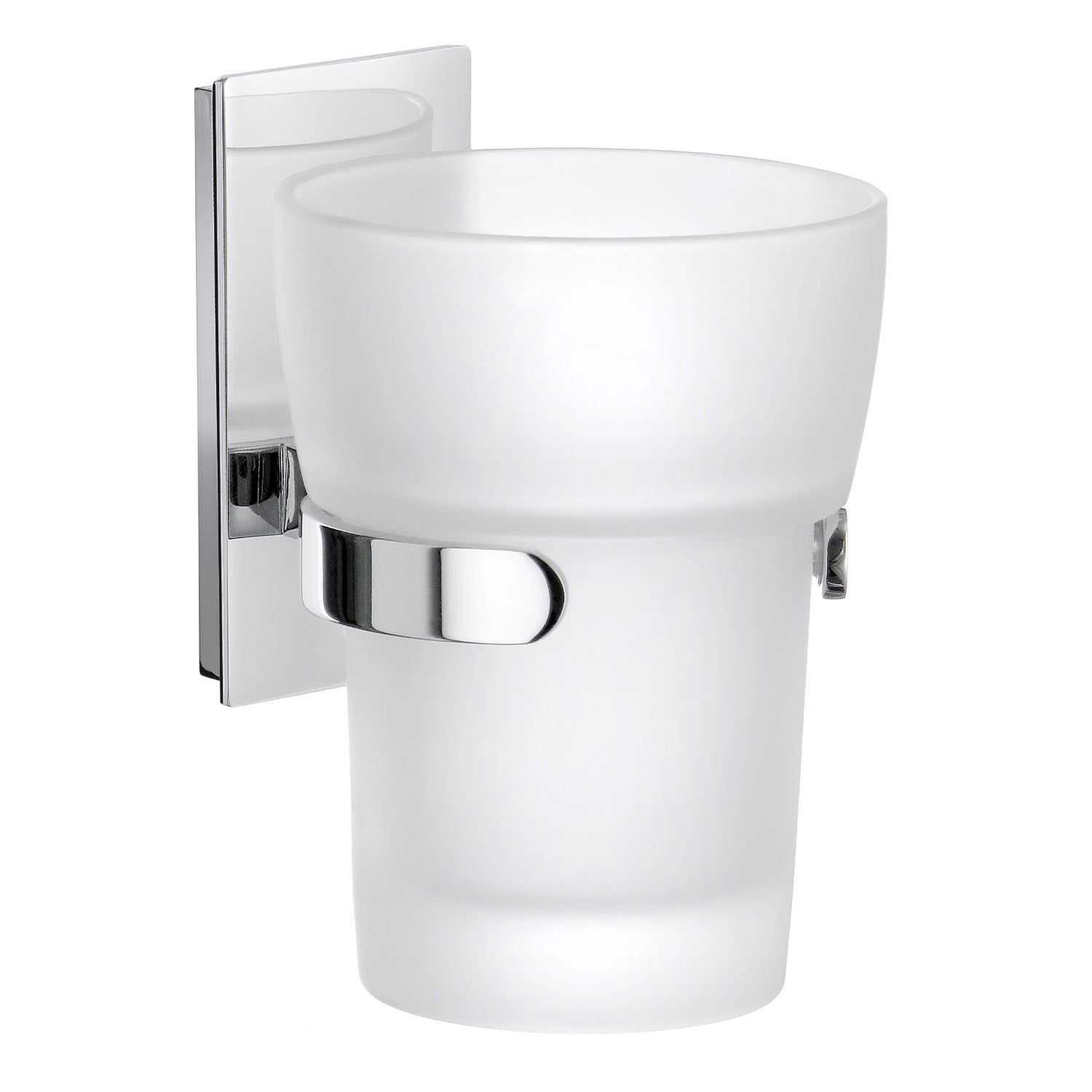 Frosted Glass Tumbler With Polished Chrome Wall Mount Holder | Polished Chrome