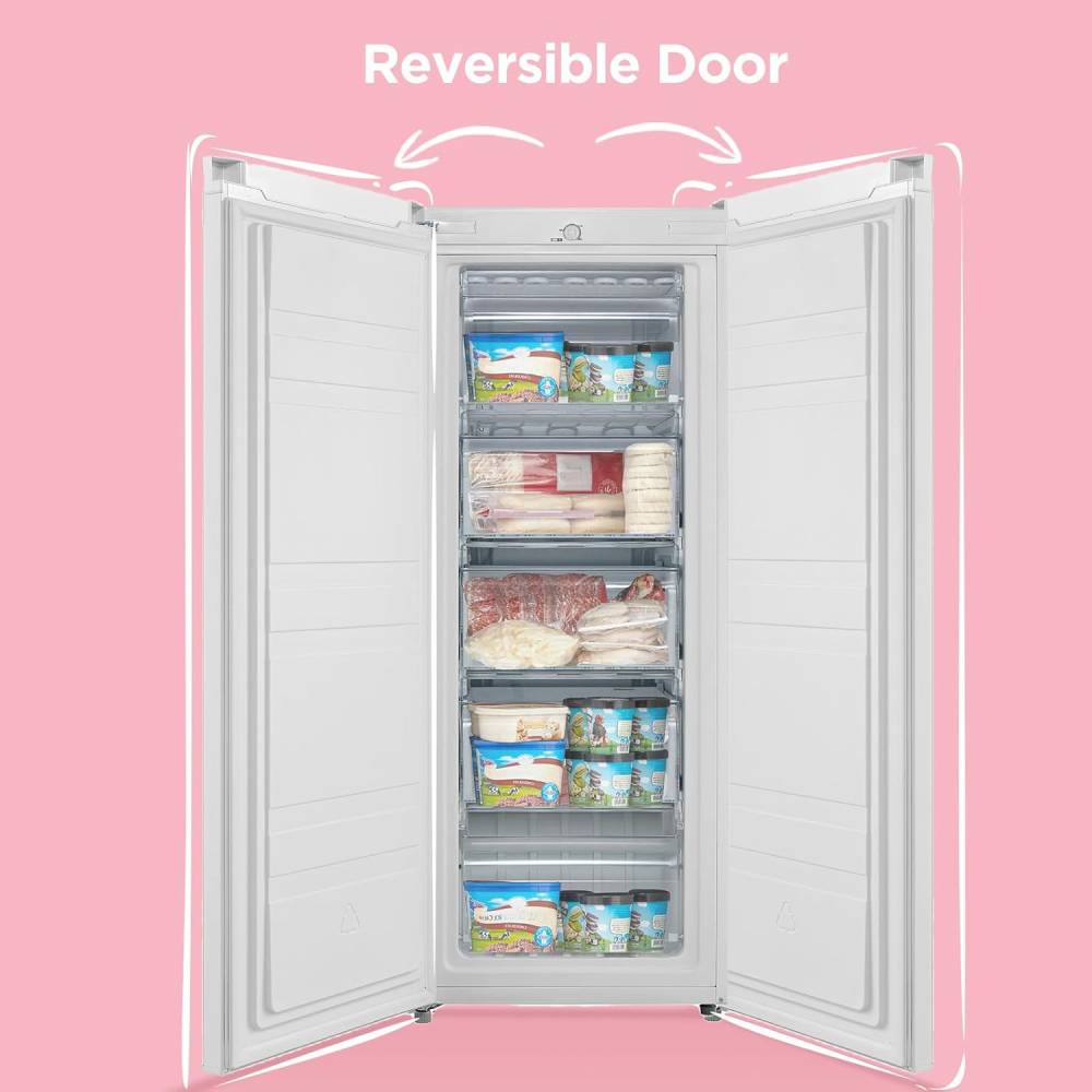 160 Litre Freestanding Upright Freezer -18°C Storage, Reversible Door