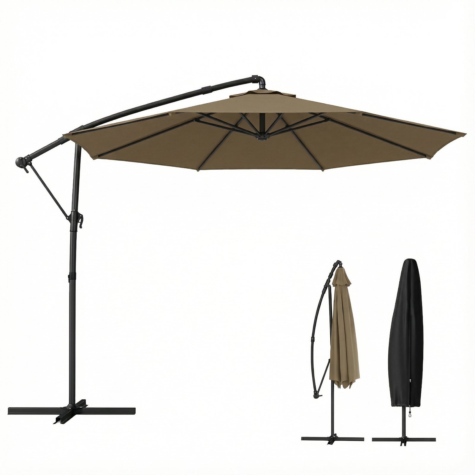 3 M Garden Cantilever Parasol With Cover, Rotation | Khaki