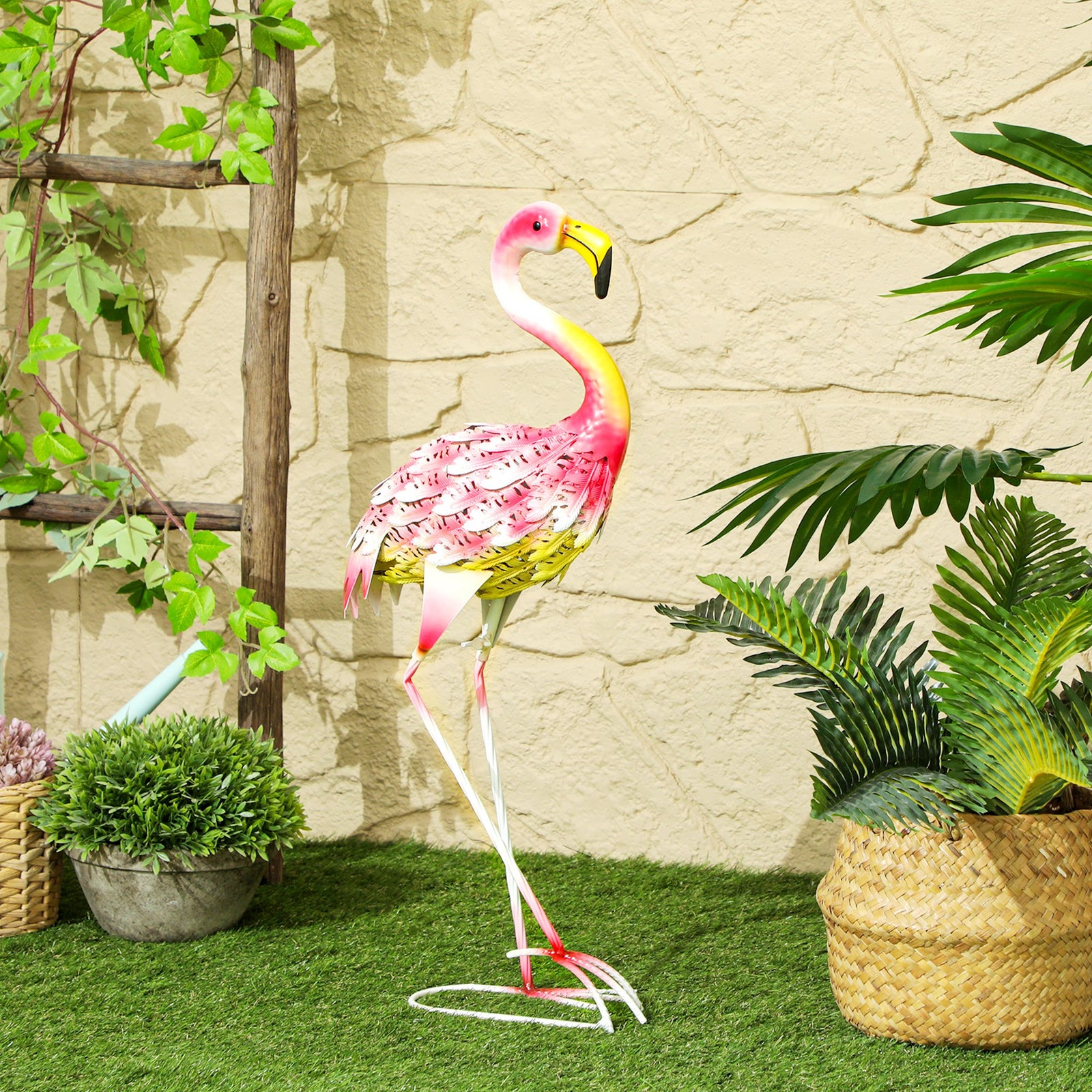 Pink Flamingo Metal Garden Statue