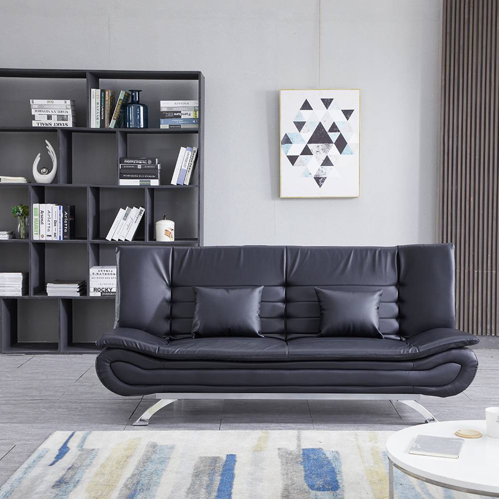 Pu Leather 2-seat Convertible Sofa Bed With Pillows