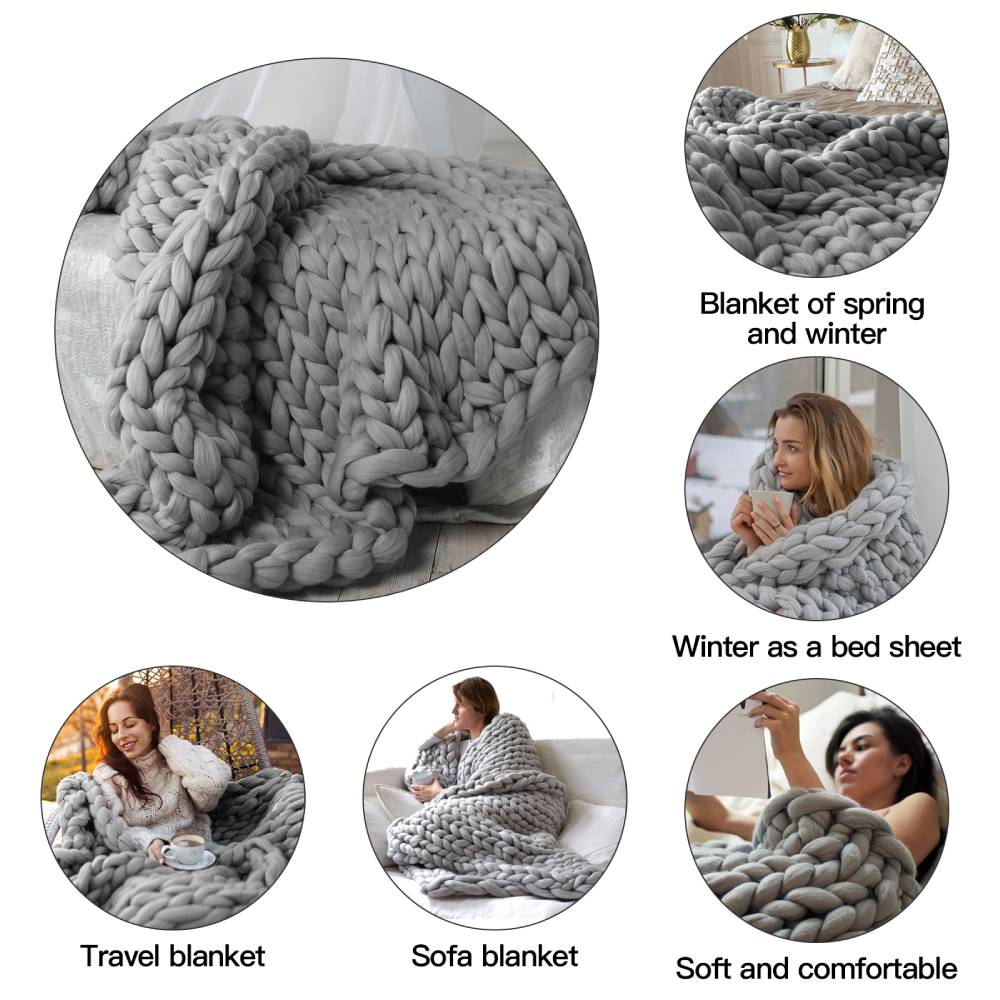 Chunky Knit Throw Blanket – Handwoven Soft Thick Yarn Blanket For Couch, Bed | Large | Grey