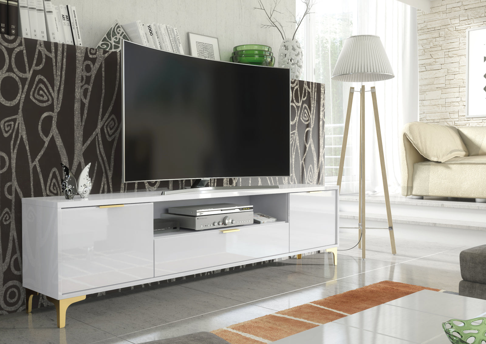 Goldline Gloss Tv Unit 200cm | White