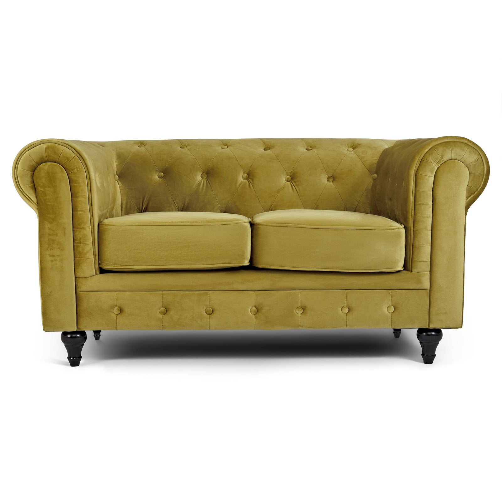 Button Tufted Velvet Living Room Sofa - 2 Seater | Gold