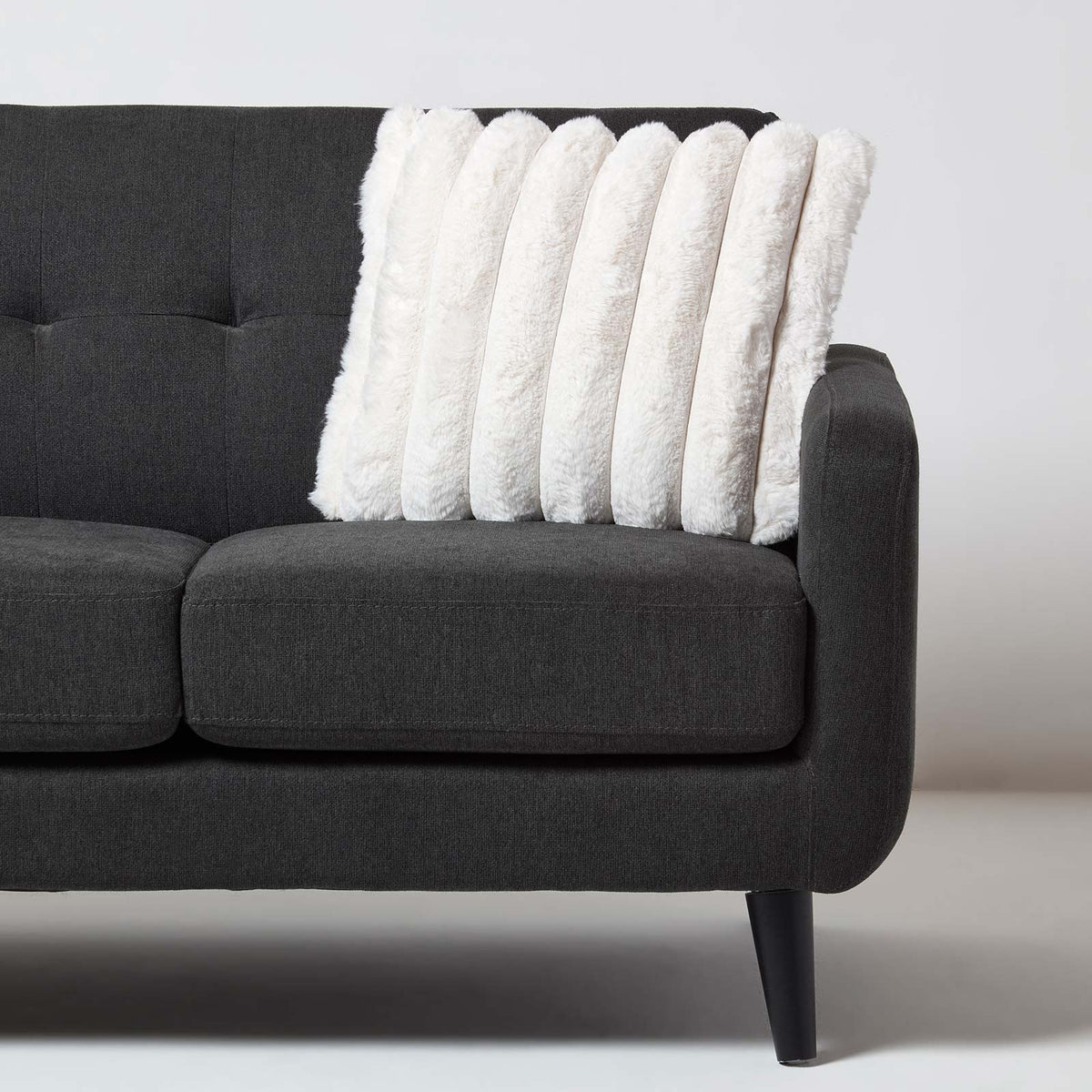 Cream Faux Fur Ribbed Cushion, 45 X 45 cm | 45cm x 45cm | Cream