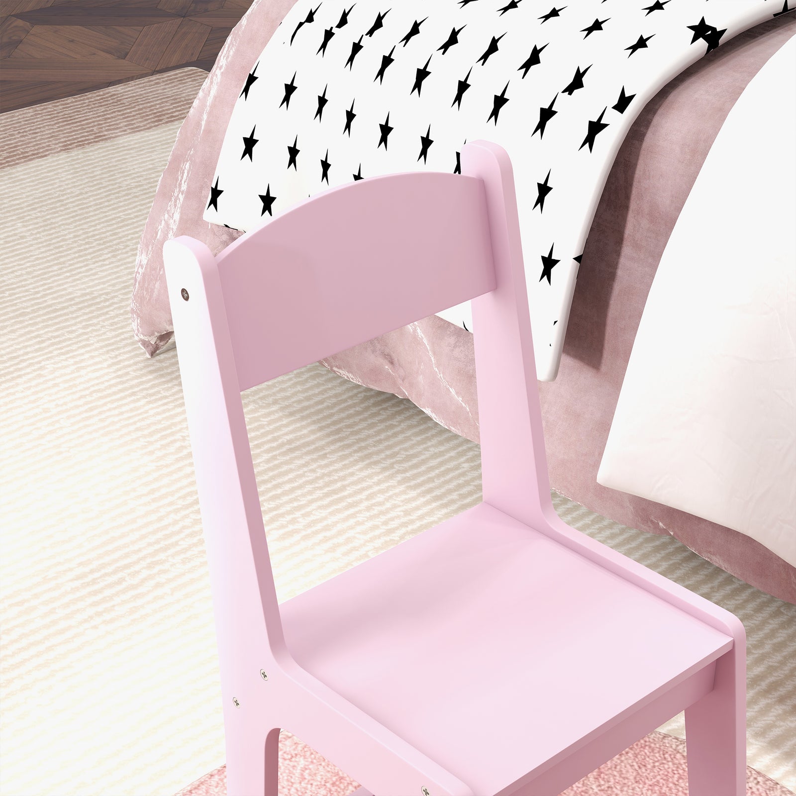 Kids Dressing Table Set Make Up W/ Stool, Drawer, For Playroom | Pink