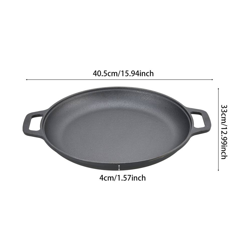27.5/30/33/35cm Dia Pre-seasoned Round Dual-handle Cast Iron Grill Pan | Large
